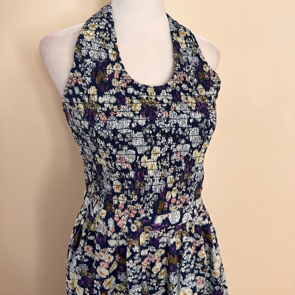 NWOT LES RÊVERIES Shirred Floral Fields Print Cotton Halter Midi Dress - Picture 4 of 8